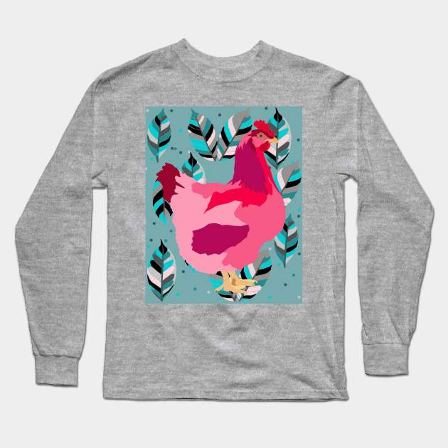 Backyard Chicken - Pink Long Sleeve T-Shirt by KA Textiles and Designs